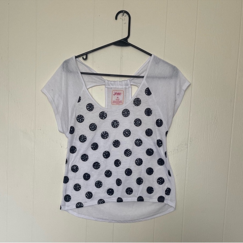 White Shirt with Black Polka Dots - Size M - Semi-Open Back - Gently Worn